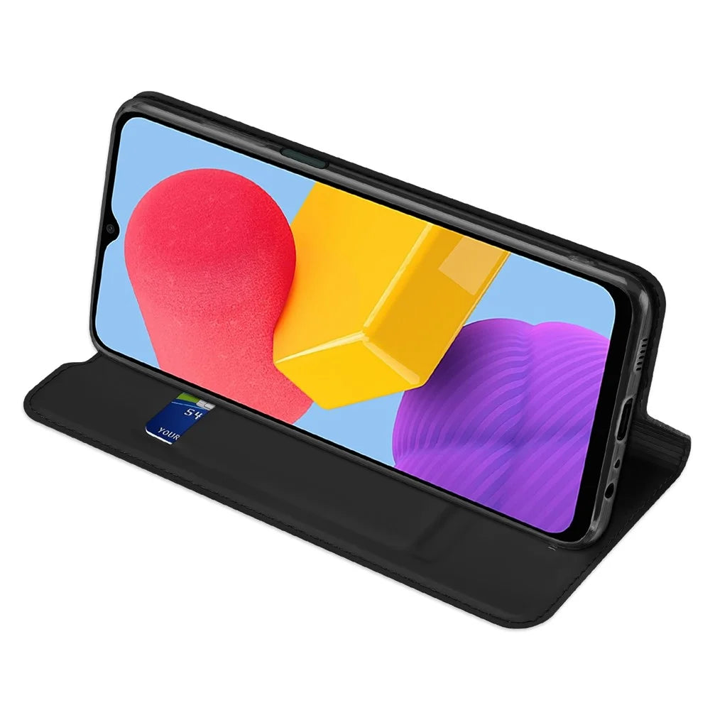 DUX DUCIS Skin Pro Series for Samsung Galaxy M13 4G Fully Wrapped Leather Case, Card Holder Stand Flip Phone Shell - Black - 3