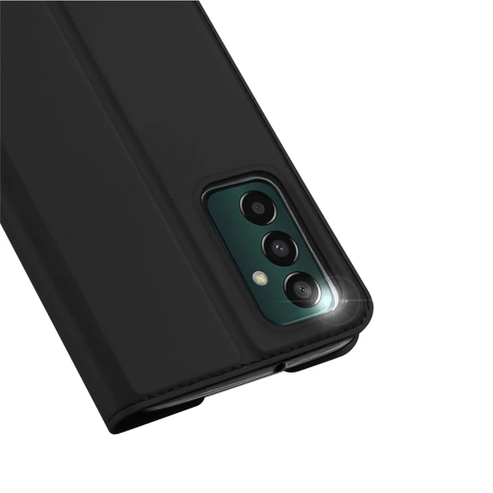 DUX DUCIS Skin Pro Series for Samsung Galaxy M13 4G Fully Wrapped Leather Case, Card Holder Stand Flip Phone Shell - Black - 4