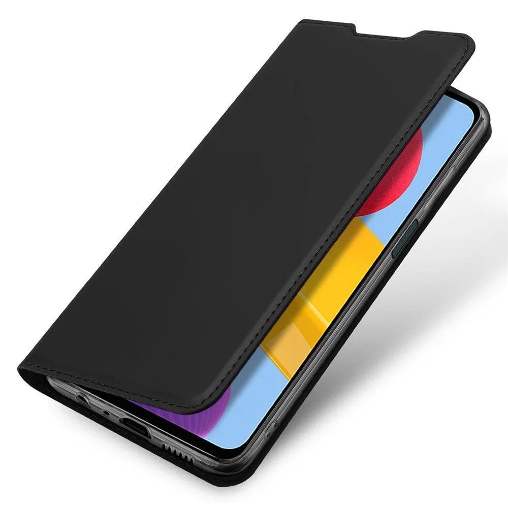 DUX DUCIS Skin Pro Series for Samsung Galaxy M13 4G Fully Wrapped Leather Case, Card Holder Stand Flip Phone Shell - Black - 5