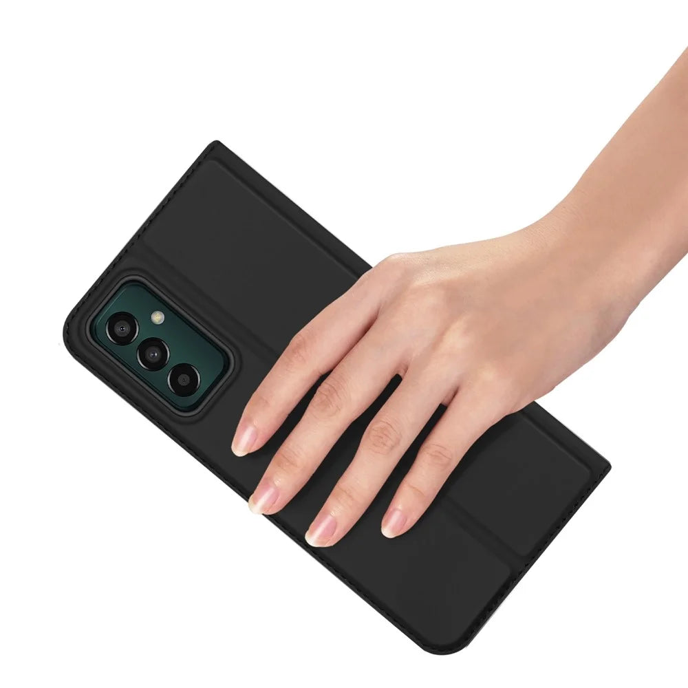 DUX DUCIS Skin Pro Series for Samsung Galaxy M13 4G Fully Wrapped Leather Case, Card Holder Stand Flip Phone Shell - Black - 6