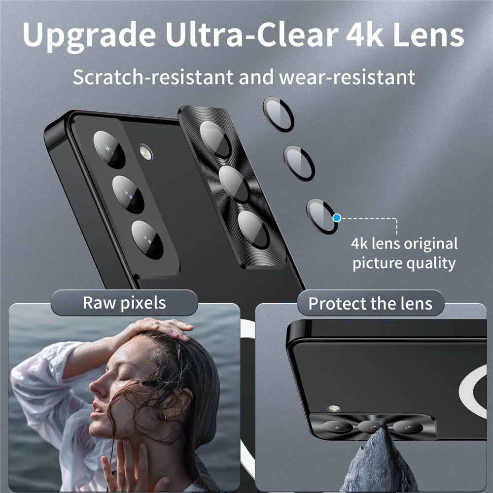 For Samsung Galaxy S21+ 5G Drop-proof Matte Phone Case Magnetic Absorption TPU Back Cover with Metal Edge Integrated Lens Protection - Black - 7