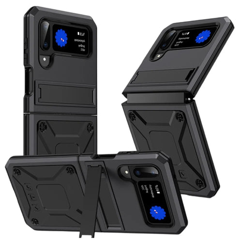 For Samsung Galaxy Z Flip3 5G Dust-proof Drop-proof Phone Case Metal + Silicone + PC Cover with Magnetic Kickstand - Black - 1