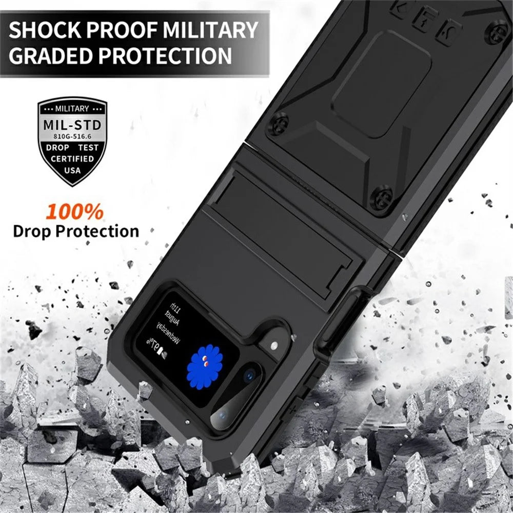 For Samsung Galaxy Z Flip3 5G Dust-proof Drop-proof Phone Case Metal + Silicone + PC Cover with Magnetic Kickstand - Black - 2