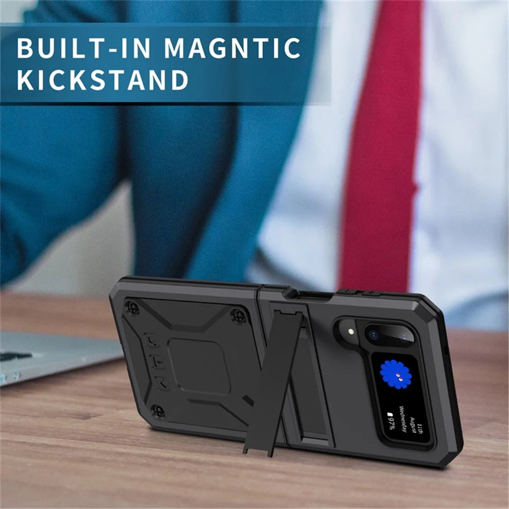 For Samsung Galaxy Z Flip3 5G Dust-proof Drop-proof Phone Case Metal + Silicone + PC Cover with Magnetic Kickstand - Black - 3