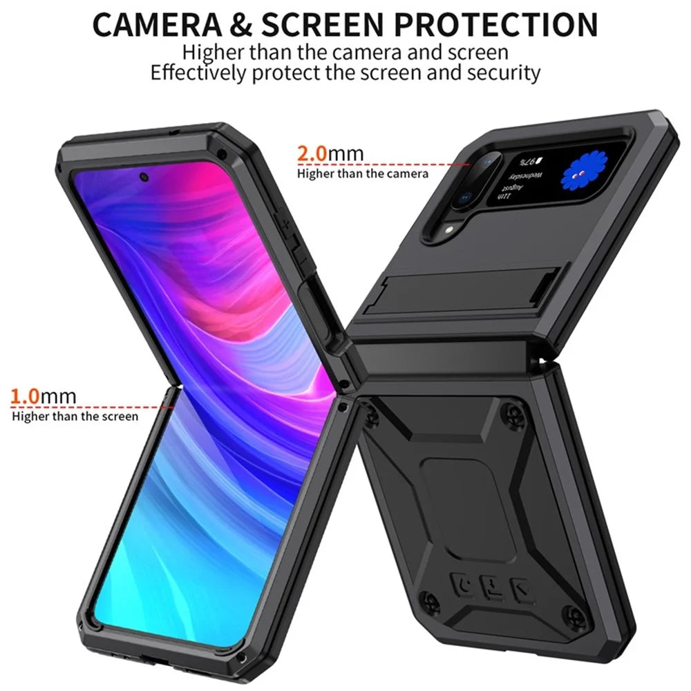 For Samsung Galaxy Z Flip3 5G Dust-proof Drop-proof Phone Case Metal + Silicone + PC Cover with Magnetic Kickstand - Black - 4