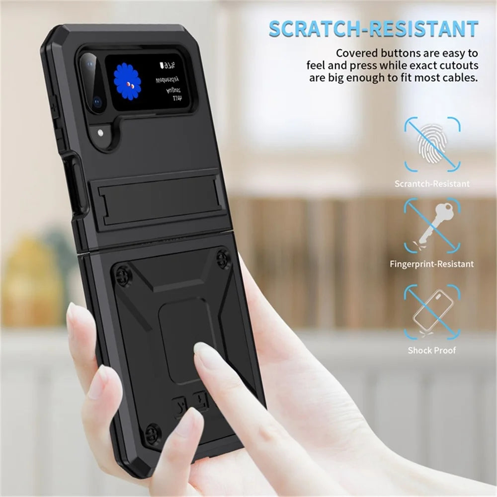 For Samsung Galaxy Z Flip3 5G Dust-proof Drop-proof Phone Case Metal + Silicone + PC Cover with Magnetic Kickstand - Black - 5