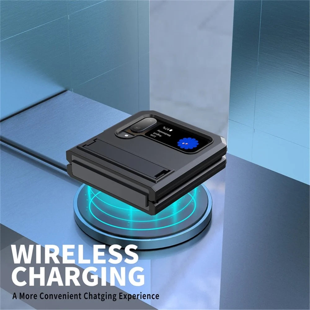 For Samsung Galaxy Z Flip3 5G Dust-proof Drop-proof Phone Case Metal + Silicone + PC Cover with Magnetic Kickstand - Black - 6