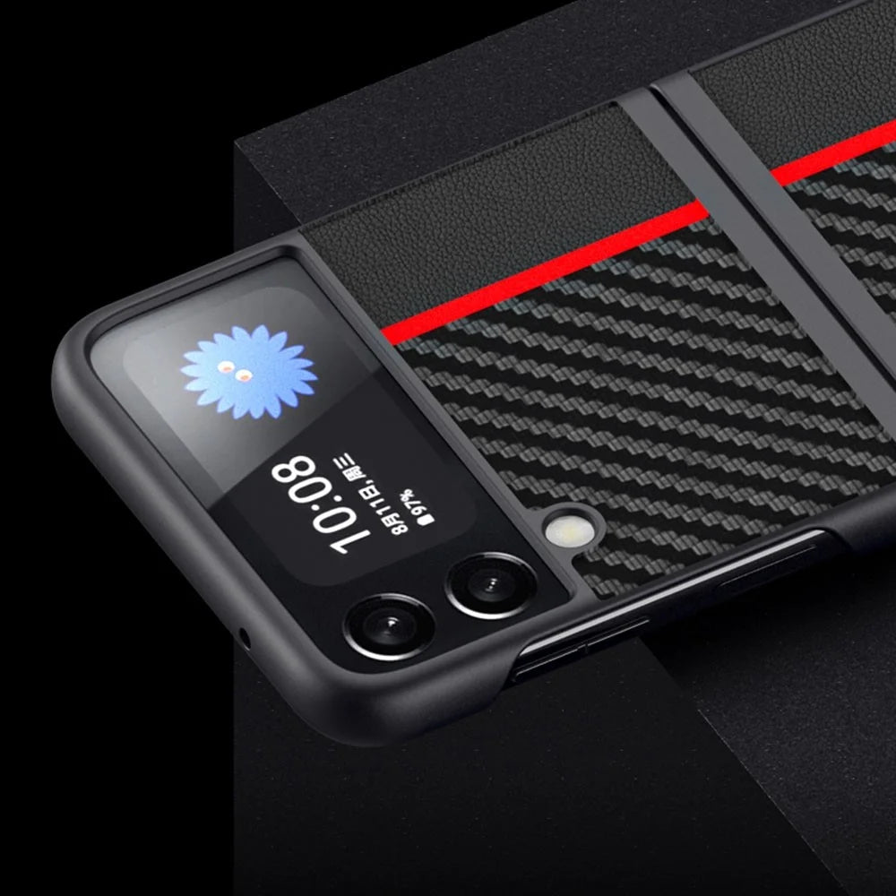 For Samsung Galaxy Z Flip4 5G Carbon Fiber Texture Splicing Matte Ultra-slim Back Cover Leather+PC Anti-wear Phone Case - Red - 4