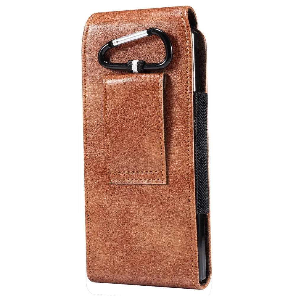 For Samsung Galaxy Z Fold7 5G / Z Fold4 5G / Z Fold3 5G / Huawei Mate X Textured Microfiber Leather Belt Loop Waist Bag Vertical Flip Cellphone Holster Case - Brown - 2