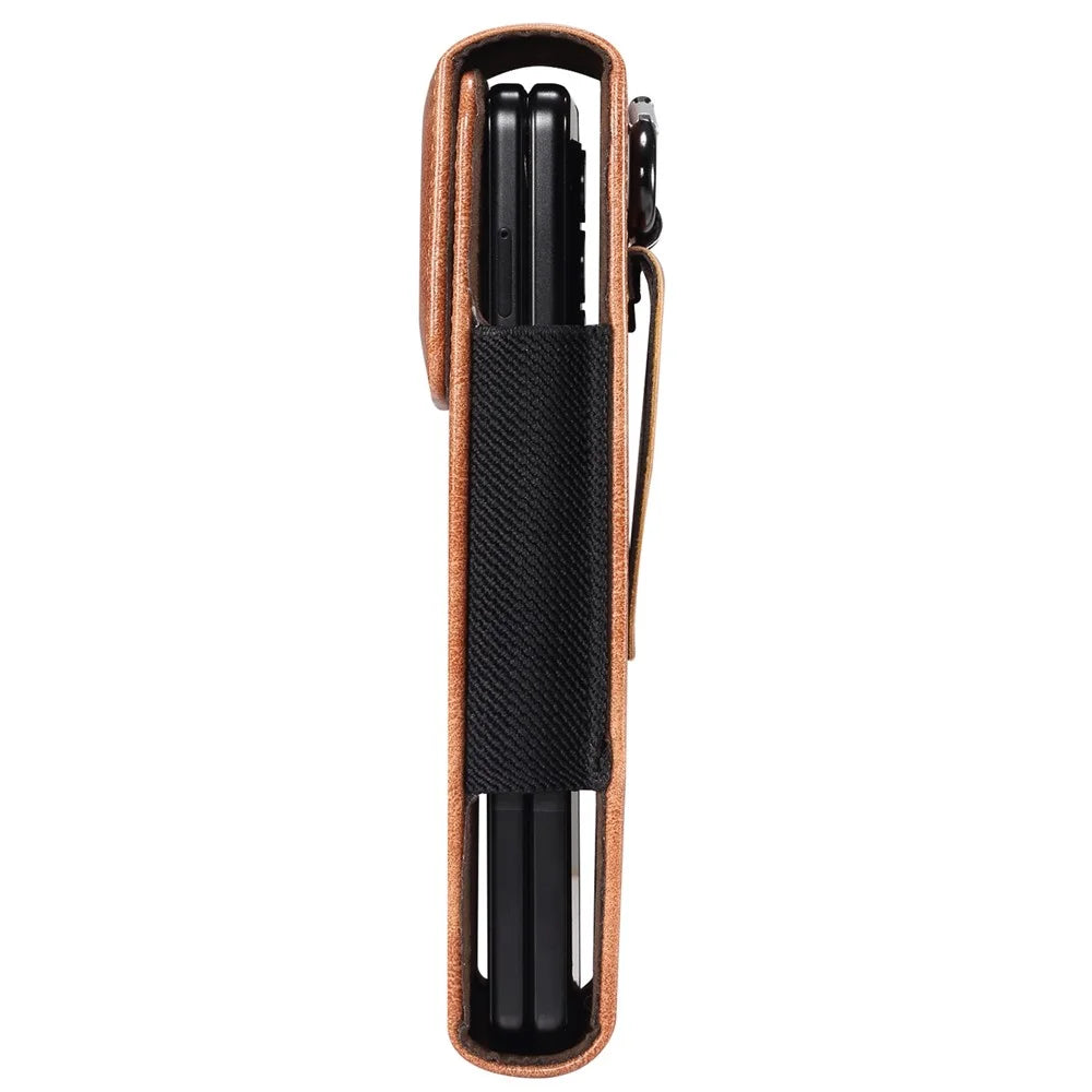 For Samsung Galaxy Z Fold7 5G / Z Fold4 5G / Z Fold3 5G / Huawei Mate X Textured Microfiber Leather Belt Loop Waist Bag Vertical Flip Cellphone Holster Case - Brown - 3