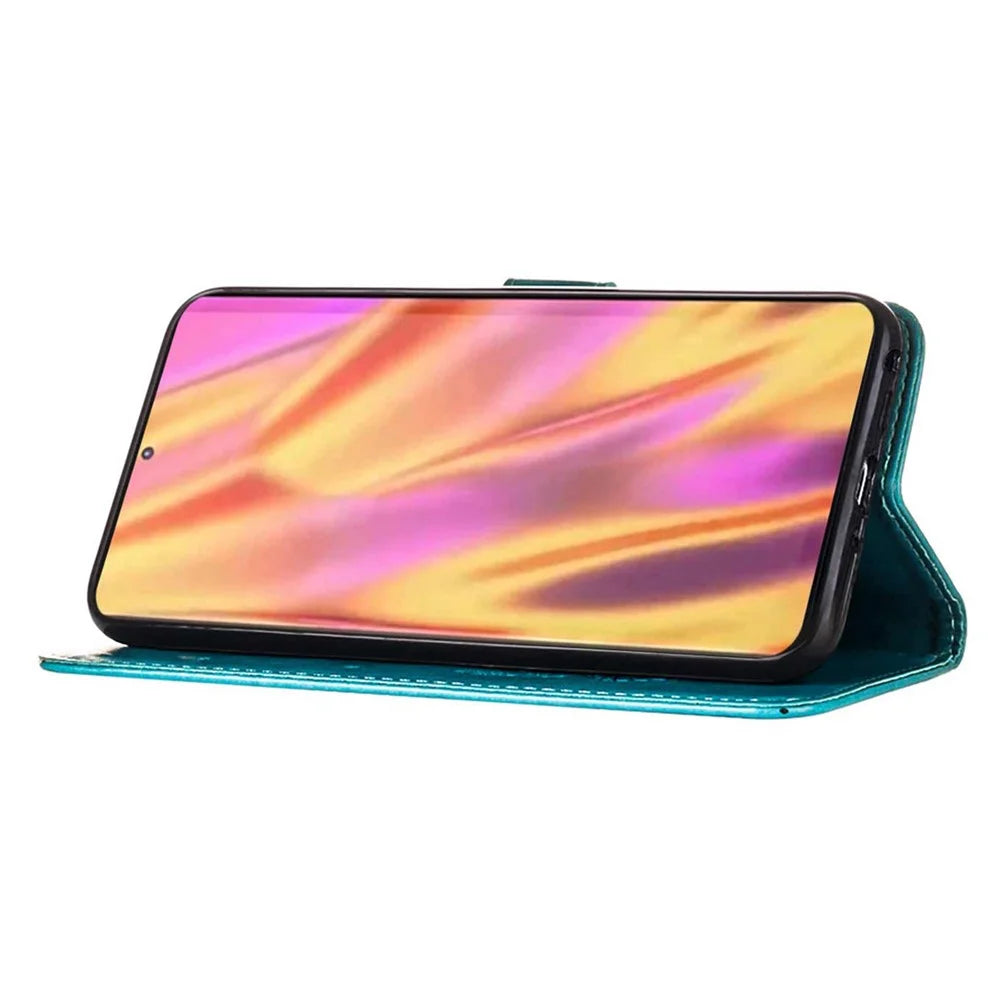For Samsung Galaxy S23 Ultra Wallet Case with Wrist Strap Butterfly Imprint Leather Phone Cover - Blue - 3