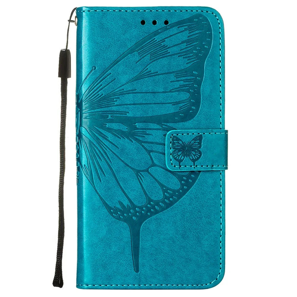 For Samsung Galaxy S23 Ultra Wallet Case with Wrist Strap Butterfly Imprint Leather Phone Cover - Blue - 7