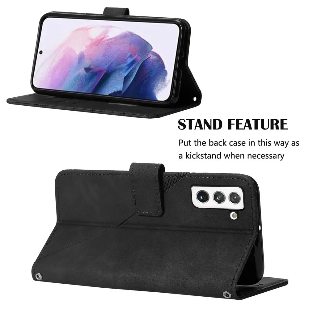 For Samsung Galaxy S23 Leather Case with Shoulder Strap Wallet Stand Phone Cover - Black - 2
