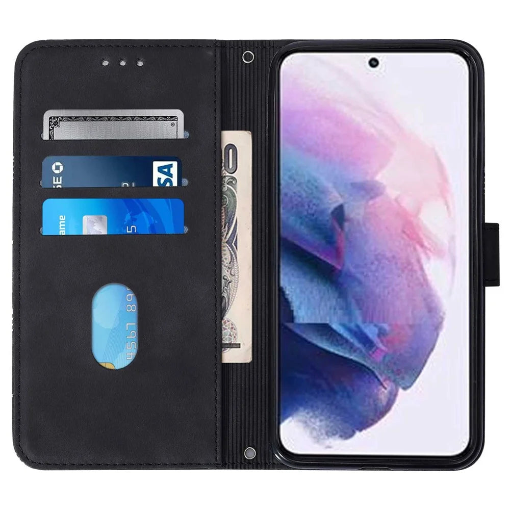 For Samsung Galaxy S23 Leather Case with Shoulder Strap Wallet Stand Phone Cover - Black - 3