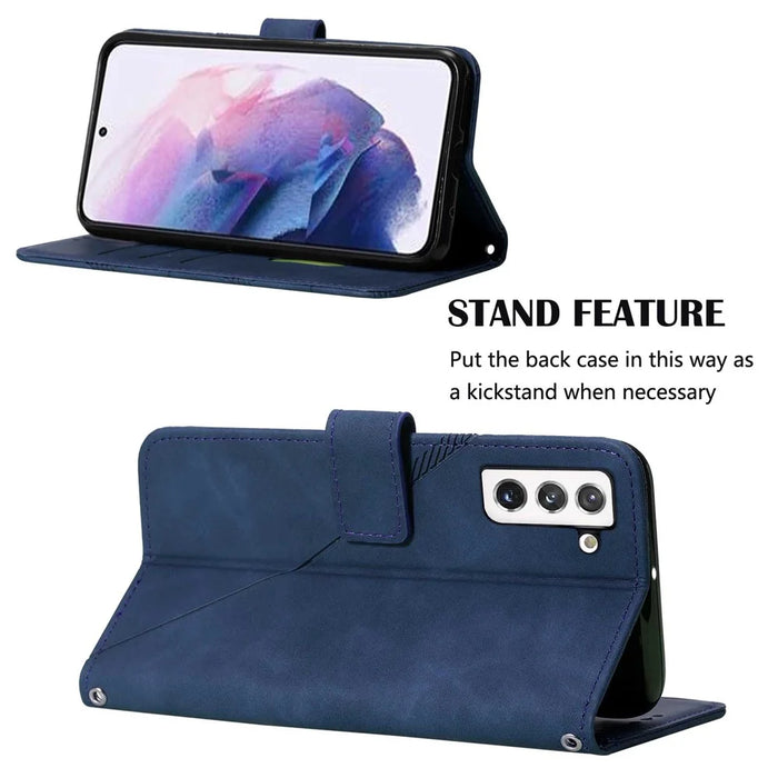 For Samsung Galaxy S23 Leather Case with Hand Strap Wallet Stand Phone Cover - Sapphire - 3