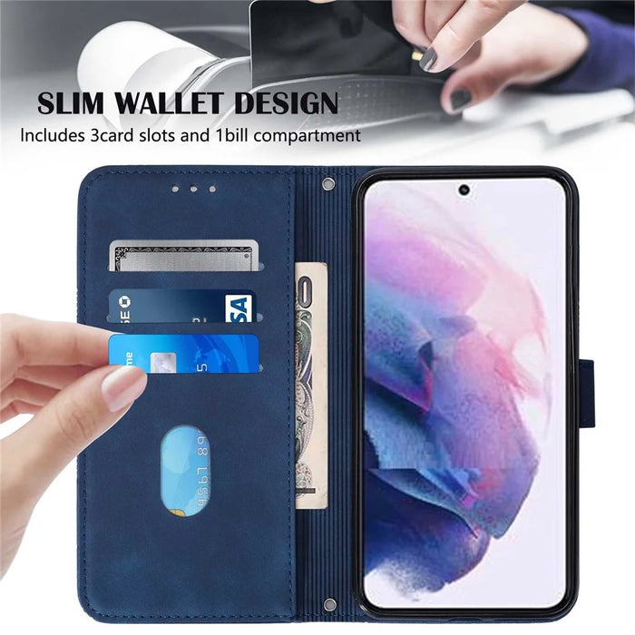 For Samsung Galaxy S23 Leather Case with Hand Strap Wallet Stand Phone Cover - Sapphire - 5