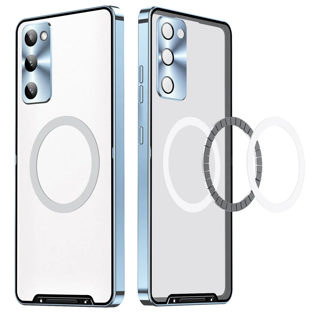 For Samsung Galaxy S20 FE 5G / S20 FE / S20 FE 2022 / S20 Lite Anti-drop Phone Cover TPU Back + Electroplating Metal Edge Integrated Lens Protection Matte Case - Blue - 3