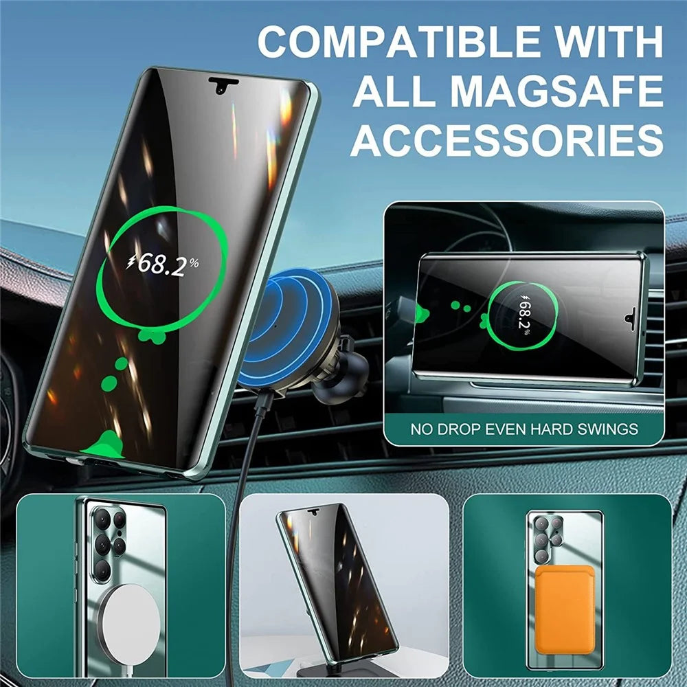 For Samsung Galaxy S22 Ultra 5G Phone Case Matte PC+Metal+ Tempered Glass Magnetic Cover  - Green - 6