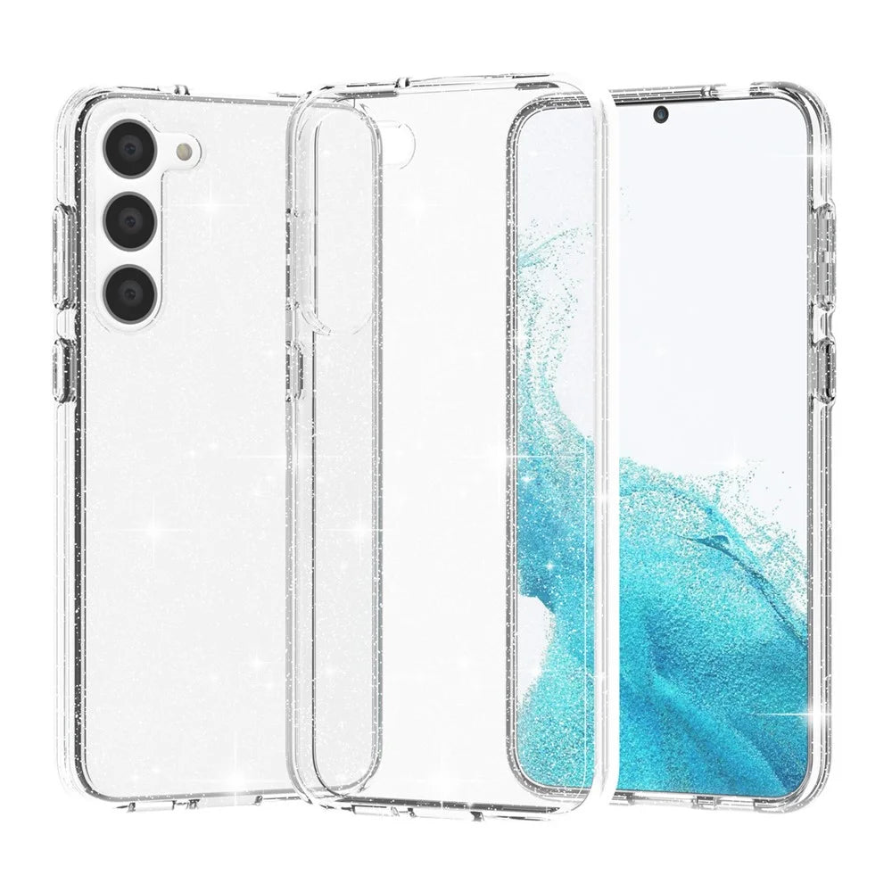 For Samsung Galaxy S23+ Anti-fall Glittery Powder Soft TPU + Hard PC Phone Case Protective Back Cover - White - 2