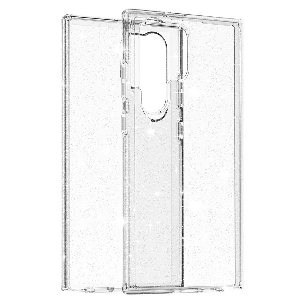 Glittery Powder Smart Phone Case for Samsung Galaxy S23 Ultra, Shockproof TPU Edge + PC Back Cover Support Wireless Charging - White - 2