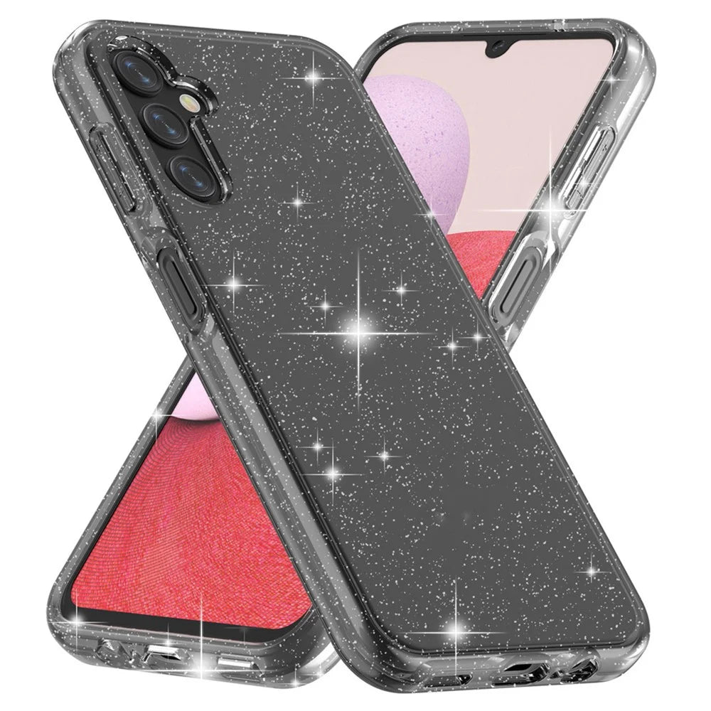 For Samsung Galaxy A14 5G / A14 4G Glittery Powder Soft TPU + Hard PC Protective Phone Case Shockproof Mobile Phone Back Cover - Grey - 1