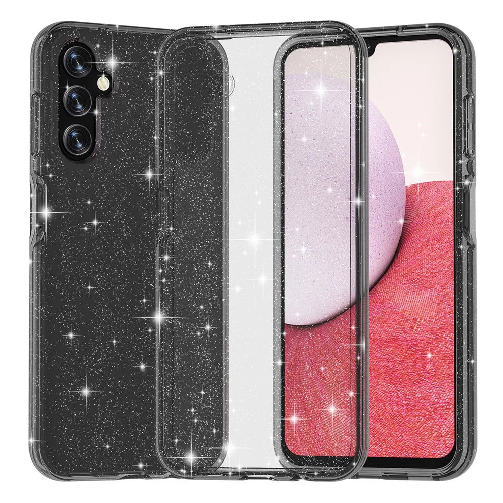 For Samsung Galaxy A14 5G / A14 4G Glittery Powder Soft TPU + Hard PC Protective Phone Case Shockproof Mobile Phone Back Cover - Grey - 2
