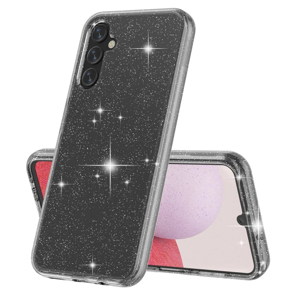 For Samsung Galaxy A14 5G / A14 4G Glittery Powder Soft TPU + Hard PC Protective Phone Case Shockproof Mobile Phone Back Cover - Grey - 4