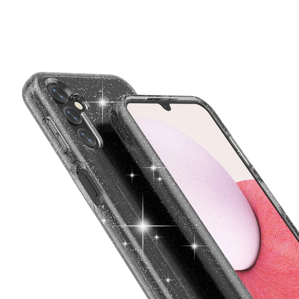 For Samsung Galaxy A14 5G / A14 4G Glittery Powder Soft TPU + Hard PC Protective Phone Case Shockproof Mobile Phone Back Cover - Grey - 5
