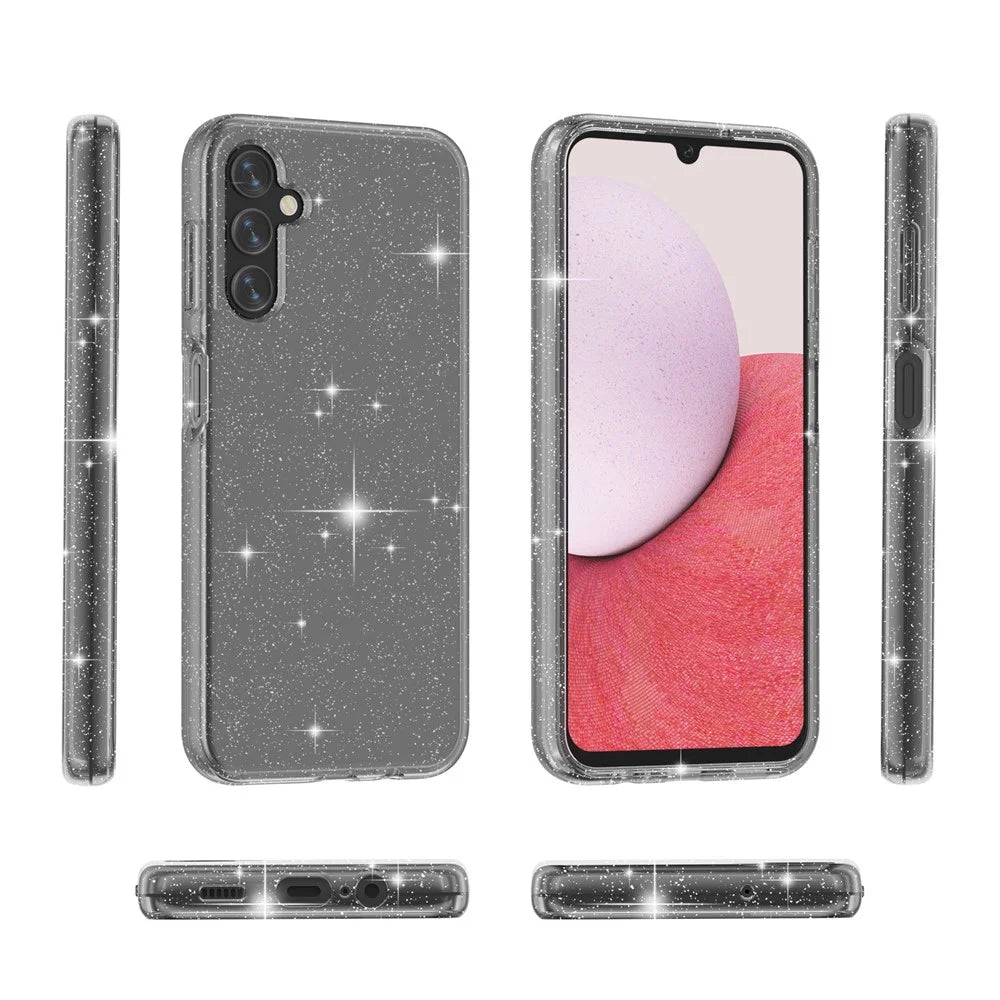For Samsung Galaxy A14 5G / A14 4G Glittery Powder Soft TPU + Hard PC Protective Phone Case Shockproof Mobile Phone Back Cover - Grey - 7