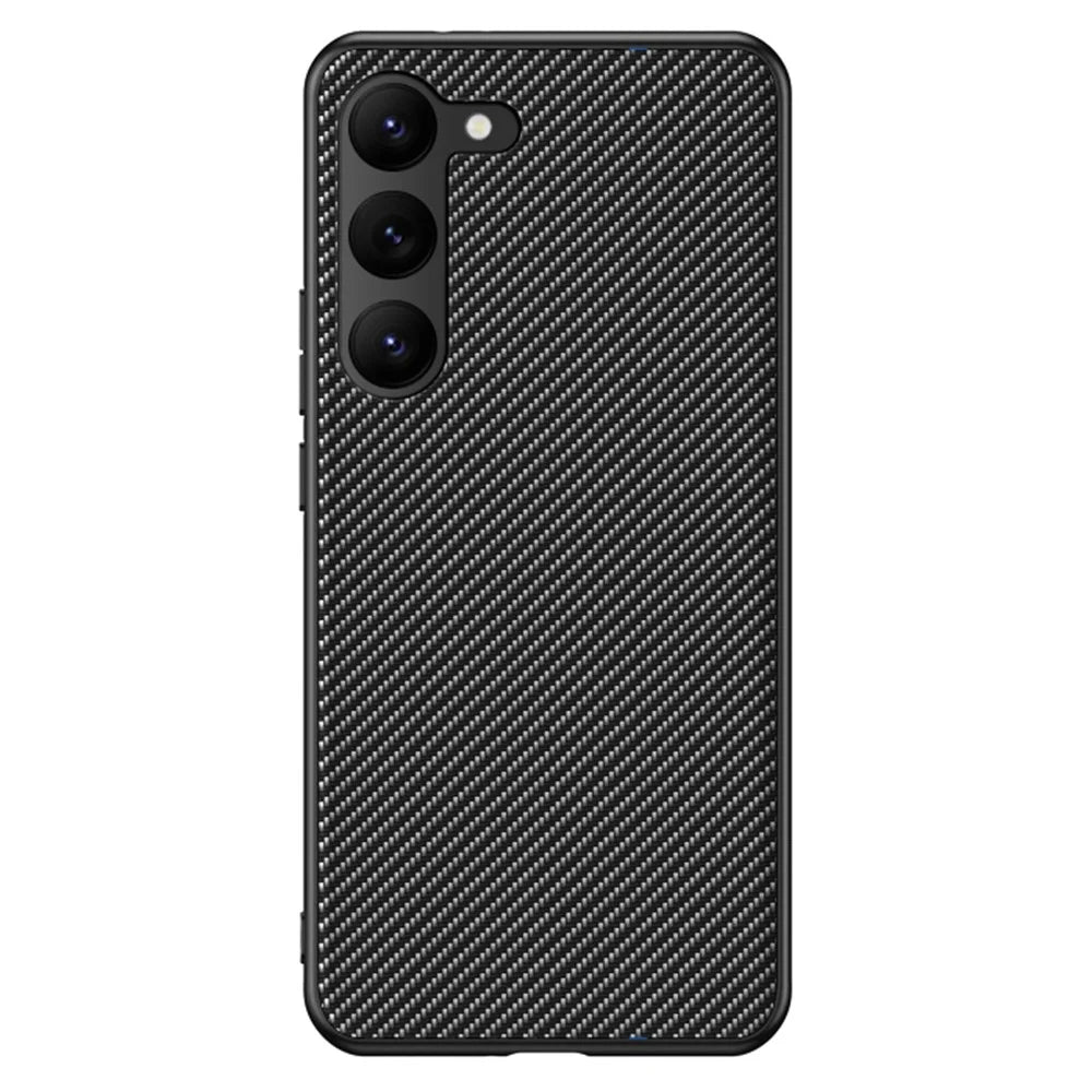 Carbon Fiber Texture Phone Case For Samsung Galaxy S23+, PU Leather Coated PC Ultra Slim Shockproof Cell Phone Cover - Carbon Fiber  /  Black - 1