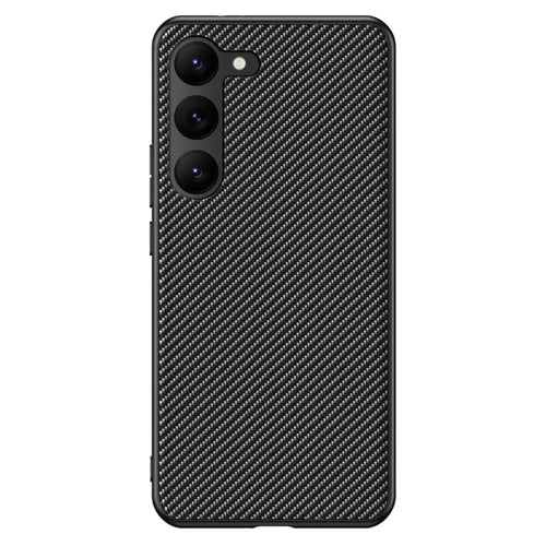Carbon Fiber Texture Phone Case For Samsung Galaxy S23+, PU Leather Coated PC Ultra Slim Shockproof Cell Phone Cover - Carbon Fiber  /  Black - 1
