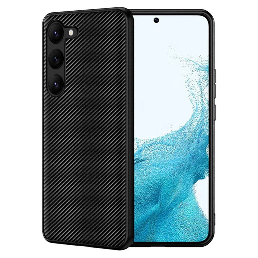 Carbon Fiber Texture Phone Case For Samsung Galaxy S23+, PU Leather Coated PC Ultra Slim Shockproof Cell Phone Cover - Carbon Fiber  /  Black - 2