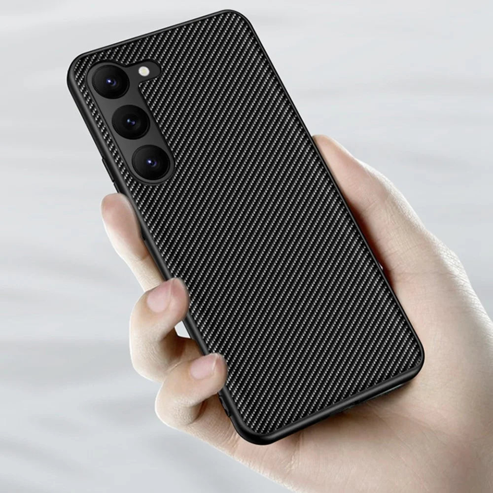 Carbon Fiber Texture Phone Case For Samsung Galaxy S23+, PU Leather Coated PC Ultra Slim Shockproof Cell Phone Cover - Carbon Fiber  /  Black - 3