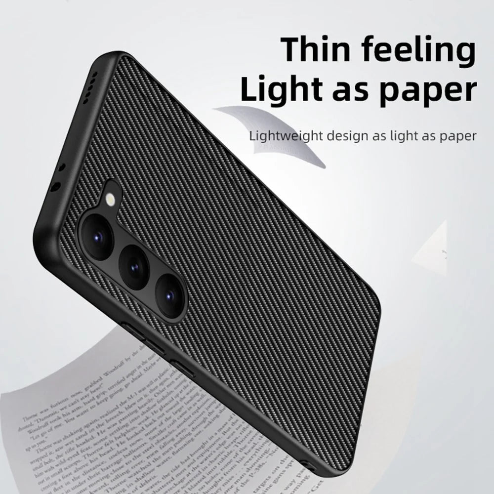 Carbon Fiber Texture Phone Case For Samsung Galaxy S23+, PU Leather Coated PC Ultra Slim Shockproof Cell Phone Cover - Carbon Fiber  /  Black - 4