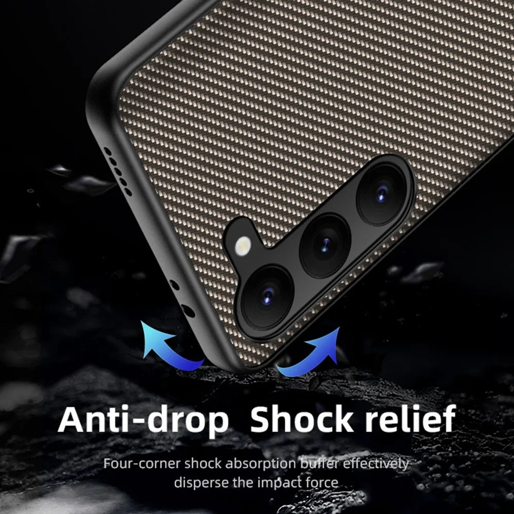 Carbon Fiber Texture Phone Case For Samsung Galaxy S23+, PU Leather Coated PC Ultra Slim Shockproof Cell Phone Cover - Carbon Fiber  /  Black - 6