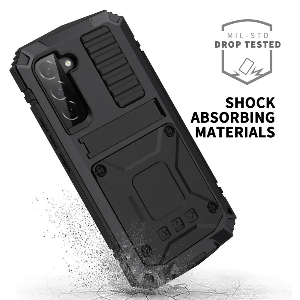 Anti-falll Phone Case For Samsung Galaxy S23+ TPU + Metal Phone Back Cover Kickstand Support Wireless Charging - Black - 4