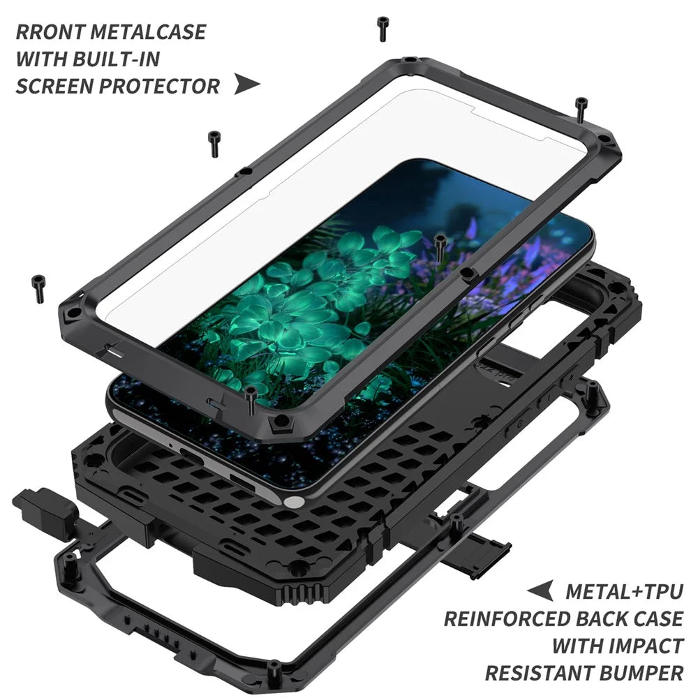 Anti-falll Phone Case For Samsung Galaxy S23+ TPU + Metal Phone Back Cover Kickstand Support Wireless Charging - Black - 7