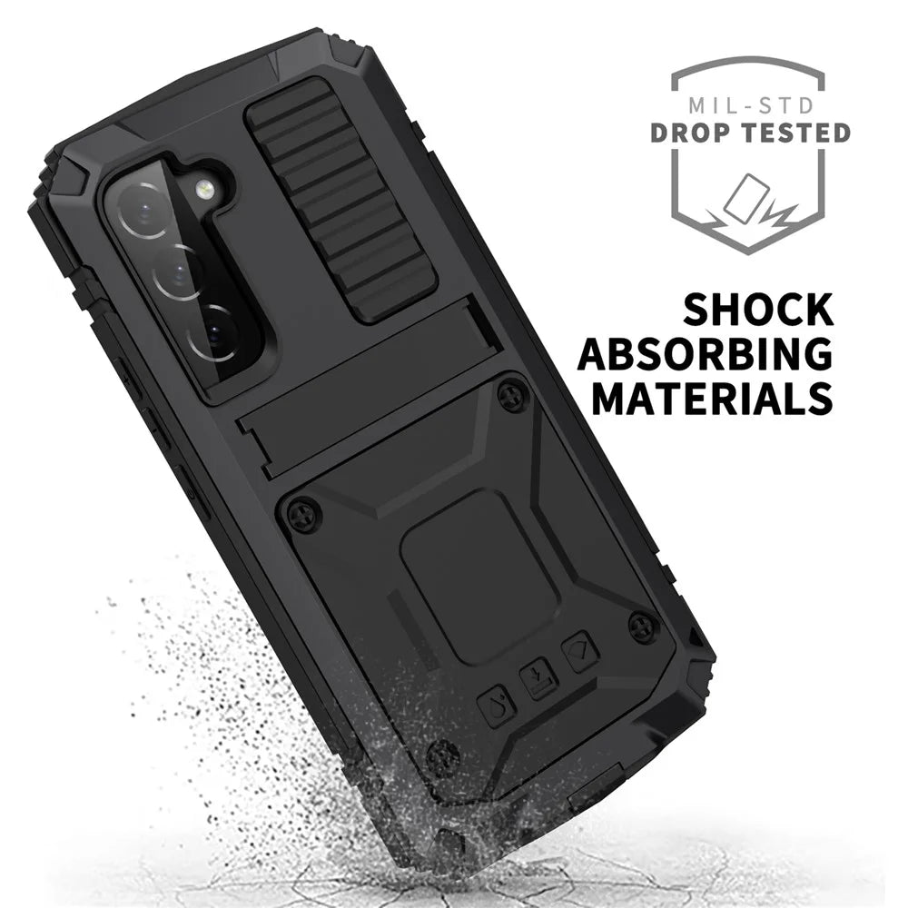 For Samsung Galaxy S23 Anti-scratch Phone Case TPU + Metal Protective Phone Back Cover Kickstand with Tempered Glass Screen Protector - Black - 4