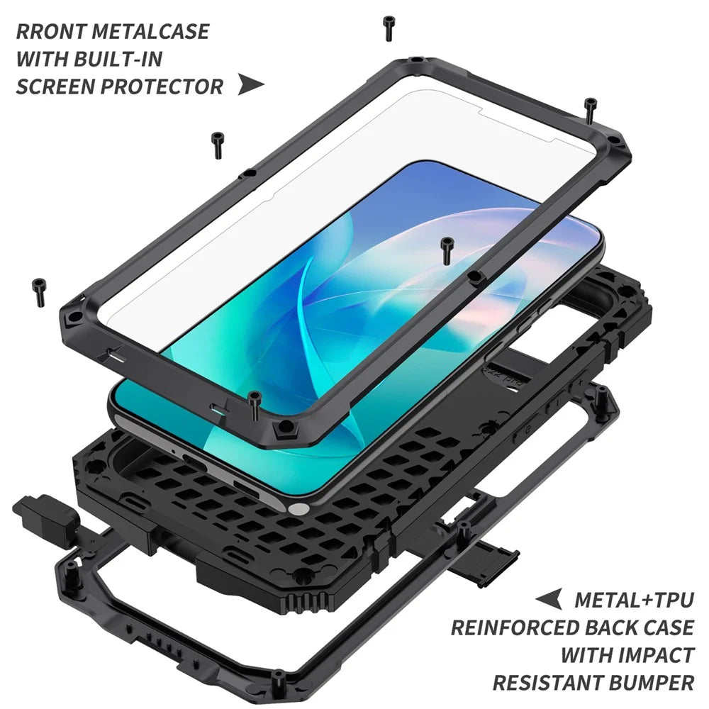 For Samsung Galaxy S23 Anti-scratch Phone Case TPU + Metal Protective Phone Back Cover Kickstand with Tempered Glass Screen Protector - Black - 7