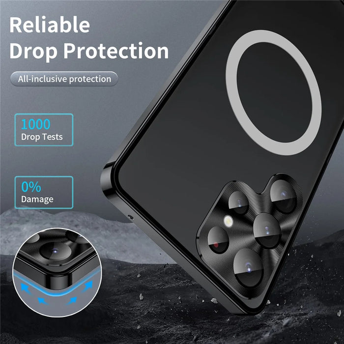 For Samsung Galaxy S23 Ultra Anti-scratch Matte Phone Cover TPU Back + Electroplating Metal Edge Integrated Lens Protection Phone Case - Black - 3