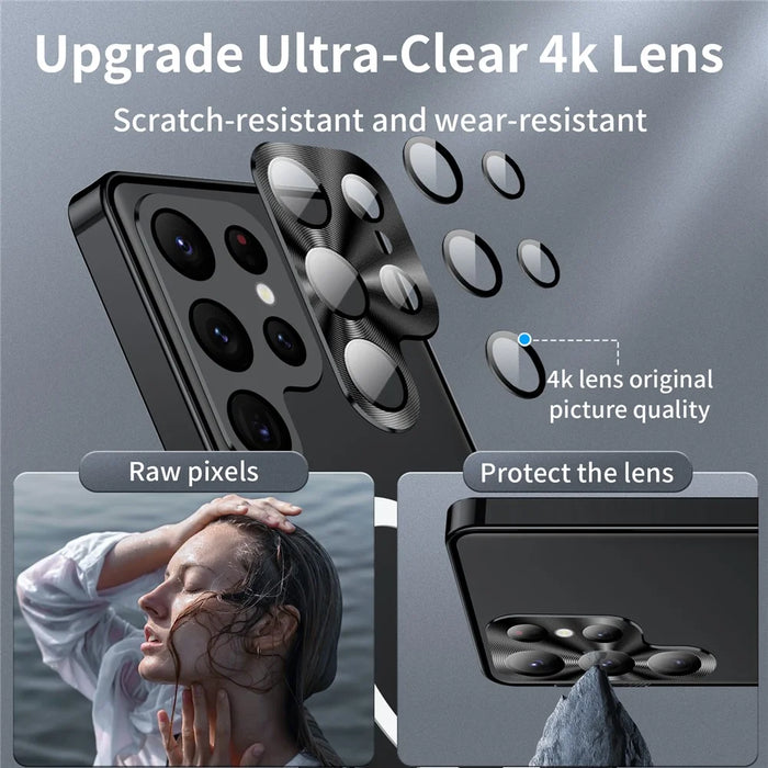For Samsung Galaxy S23 Ultra Anti-scratch Matte Phone Cover TPU Back + Electroplating Metal Edge Integrated Lens Protection Phone Case - Black - 5