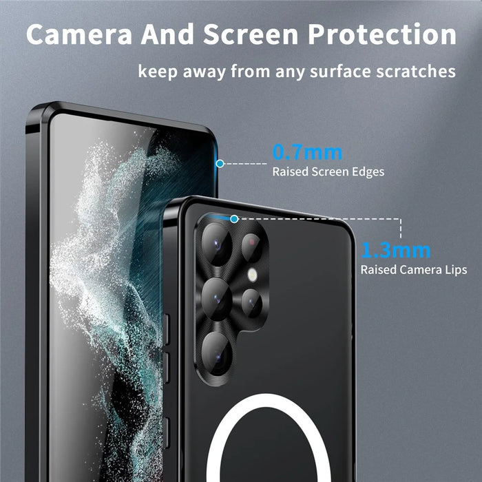 For Samsung Galaxy S23 Ultra Anti-scratch Matte Phone Cover TPU Back + Electroplating Metal Edge Integrated Lens Protection Phone Case - Black - 6