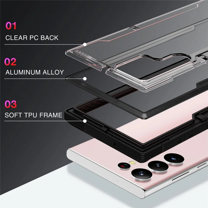 For Samsung Galaxy S23 Ultra PC + TPU + Aluminium Alloy Phone Back Cover Drop-proof Multi-layer Protection Phone Case - Black - 3