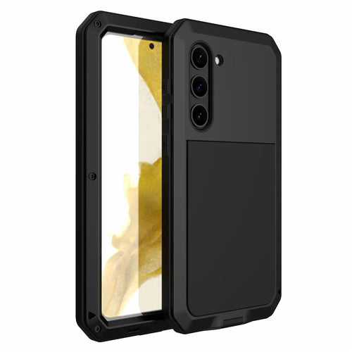 For Samsung Galaxy S23 Silicone + Metal Anti-drop Phone Case Anti-scratch Phone Cover with Tempered Glass Film - Black - 1