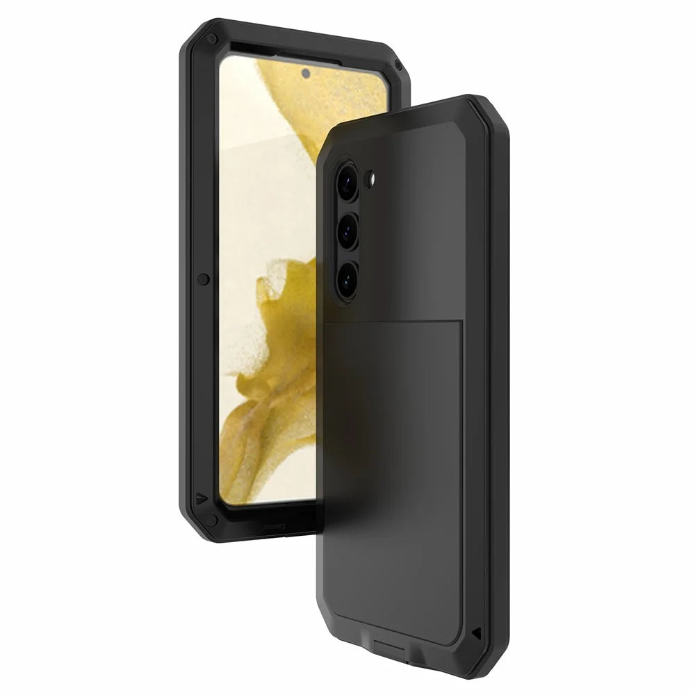 For Samsung Galaxy S23 Silicone + Metal Anti-drop Phone Case Anti-scratch Phone Cover with Tempered Glass Film - Black - 2