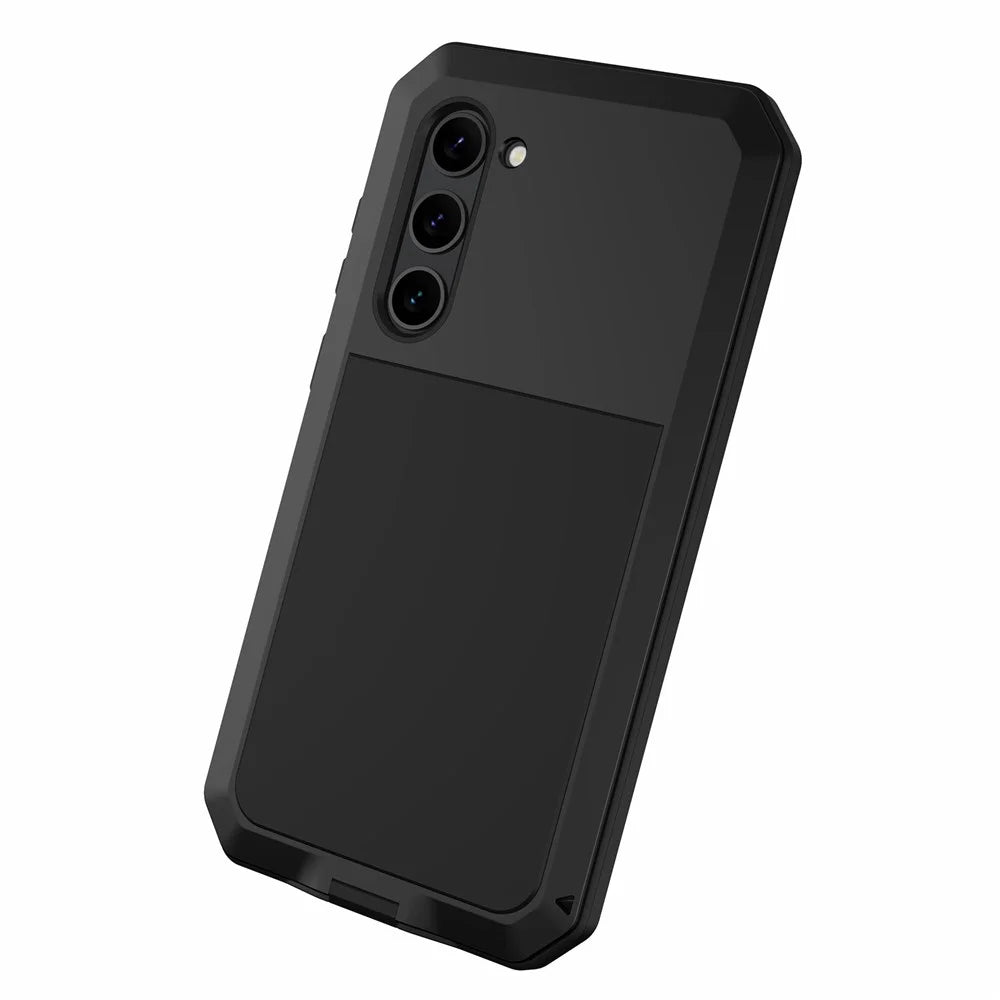 For Samsung Galaxy S23 Silicone + Metal Anti-drop Phone Case Anti-scratch Phone Cover with Tempered Glass Film - Black - 3