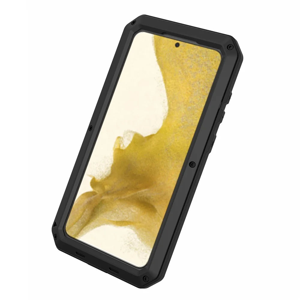 For Samsung Galaxy S23 Silicone + Metal Anti-drop Phone Case Anti-scratch Phone Cover with Tempered Glass Film - Black - 4