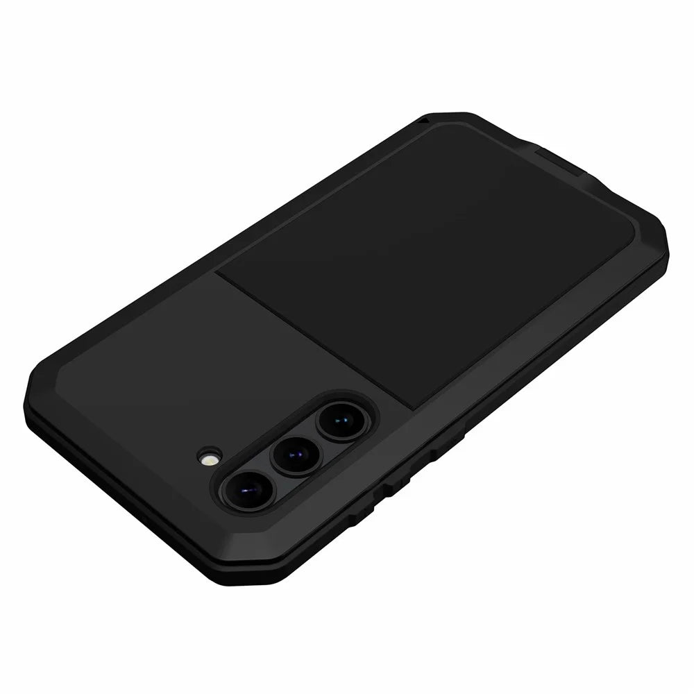 For Samsung Galaxy S23 Silicone + Metal Anti-drop Phone Case Anti-scratch Phone Cover with Tempered Glass Film - Black - 6