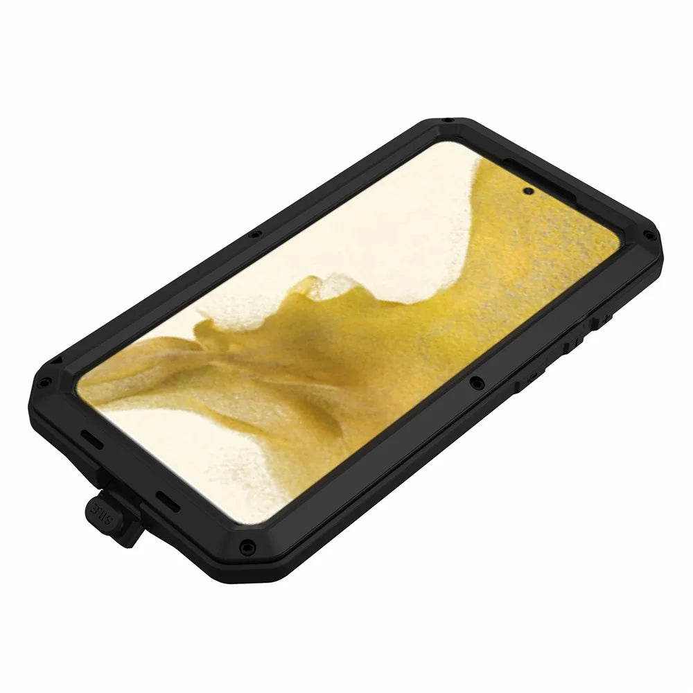 For Samsung Galaxy S23 Silicone + Metal Anti-drop Phone Case Anti-scratch Phone Cover with Tempered Glass Film - Black - 7