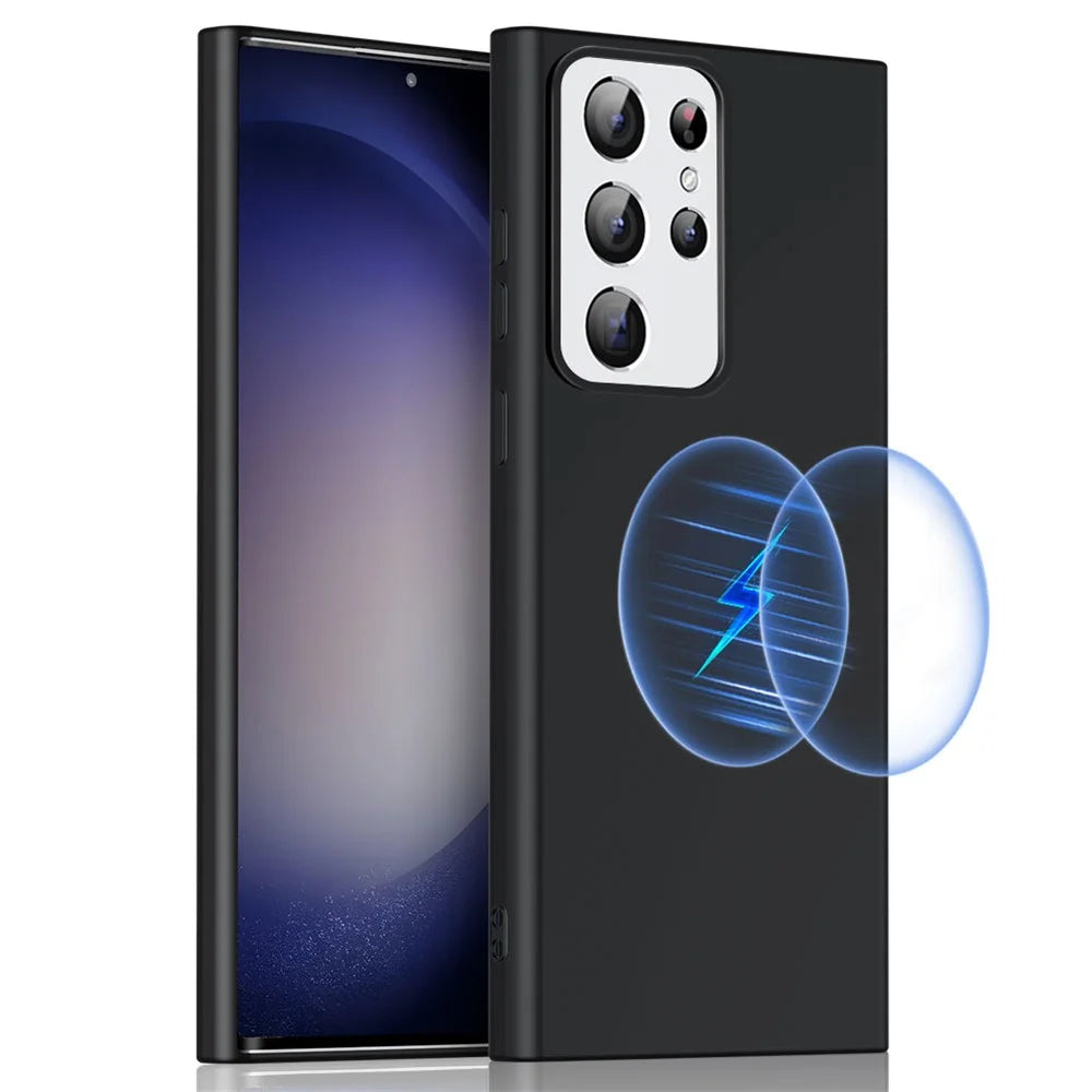 Liquid Series for Samsung Galaxy S23 Ultra Magnetic Phone Case Rubberized Soft TPU Protective Phone Back Cover Support Wireless Charging - Black - 1